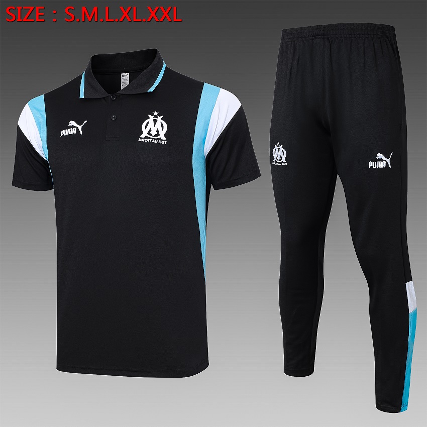 AAA Quality Marseilles 23/24 Black/Blue Training Kit Jerseys